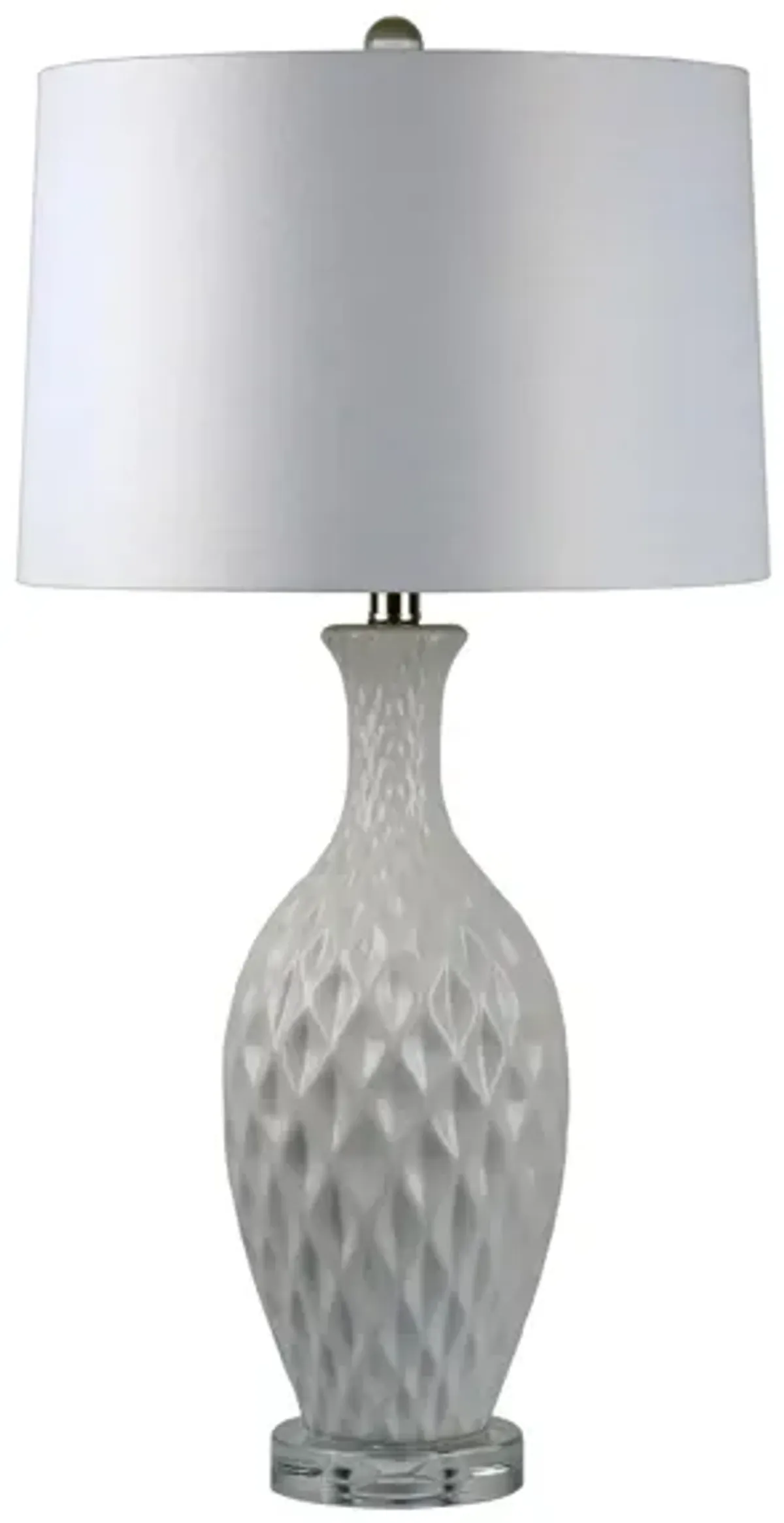 Honeycomb White Ceramic Table Lamp in White/Silver by Simon Blake Interiors