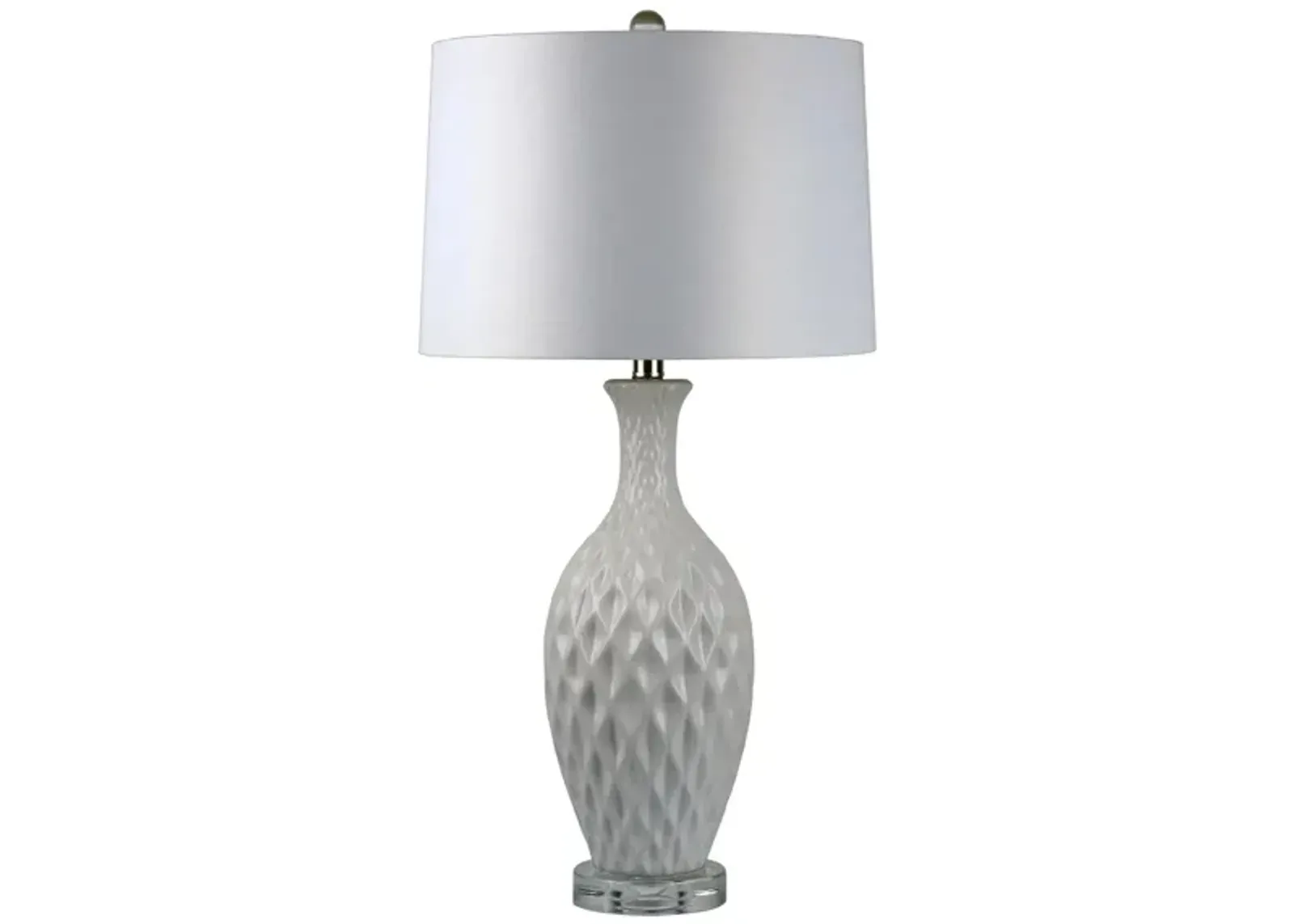 Honeycomb White Ceramic Table Lamp in White/Silver by Simon Blake Interiors