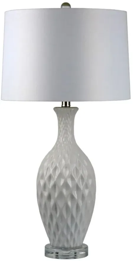 Honeycomb White Ceramic Table Lamp in White/Silver by Simon Blake Interiors