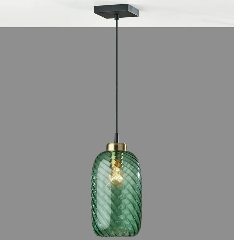 Derrick Pendant Light in Black w. Antique Brass Accents by Adesso Inc