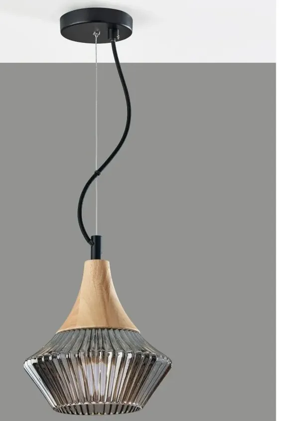 Elsie Pendant in Black & Natural Wood by Adesso Inc