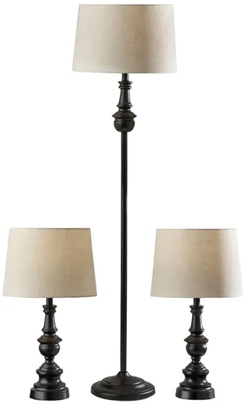 Chandler Floor and Table Lamp Set in Dark Bronze with White Shade by Adesso Inc