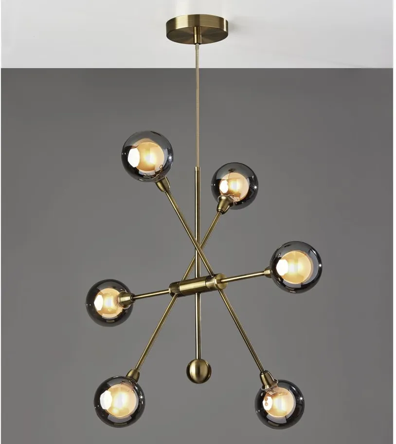 Starling LED 6 Light Chandelier Hanging Lamp in Antique Brass by Adesso Inc