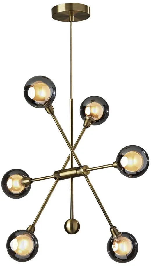 Starling LED 6 Light Chandelier Hanging Lamp in Antique Brass by Adesso Inc