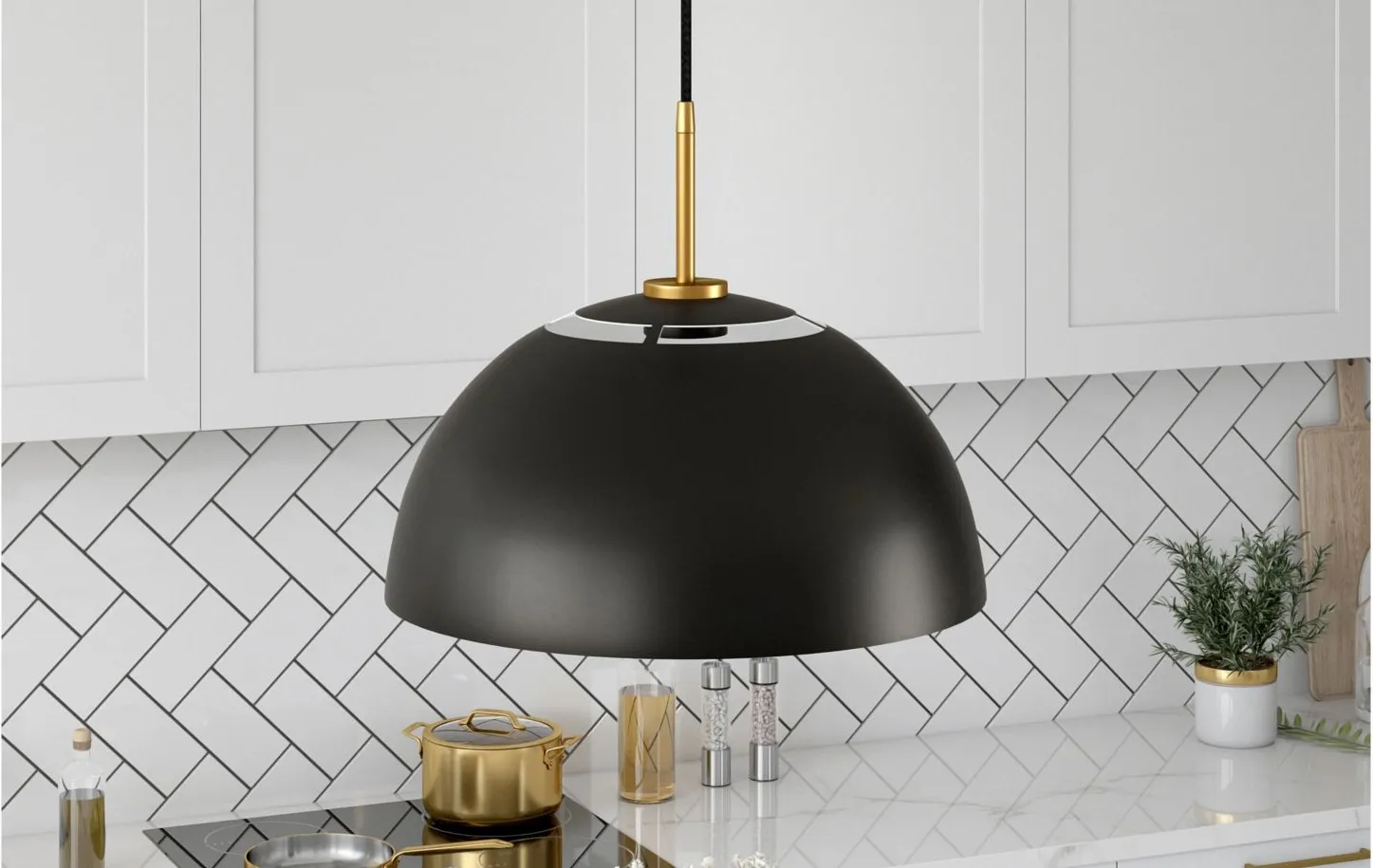 Errol Pendant in Matte Black/Brushed Brass by Hudson & Canal