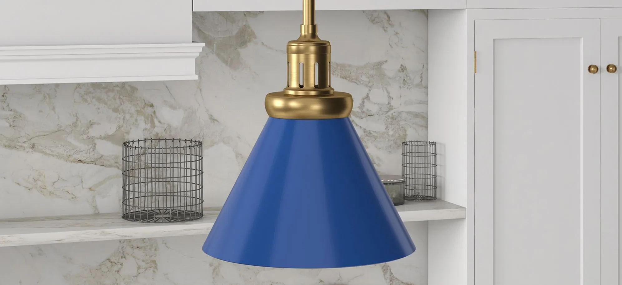 Marcio Pendant in Blue;Brass by Hudson & Canal