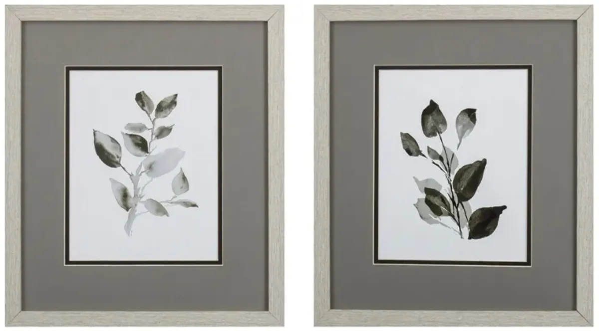Gray Black Leaves S/2 Wall Art