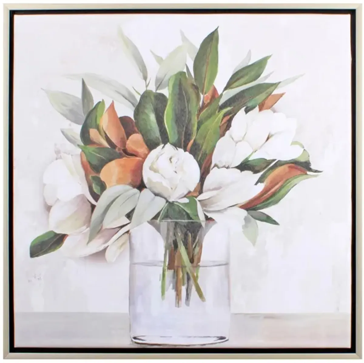 Magnolia Bouquet Wall Art in Green, Brown, White, Cream, Gray, Neutral by Propac Images