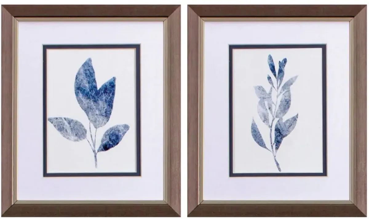 Marble Leaf Wall Art S/2 in Blue, White, Brown, Neutral by Propac Images