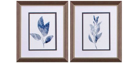 Marble Leaf Wall Art S/2 in Blue, White, Brown, Neutral by Propac Images