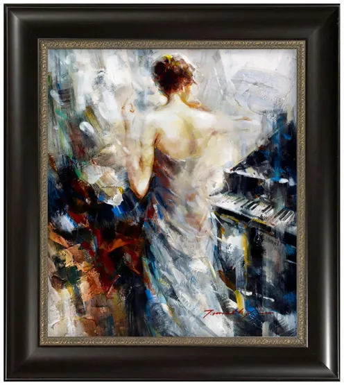 Abstract Girl by Piano Framed Wall Art in Multicolor by Prestige Arts /Ati Indust