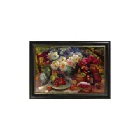 Fruits and Flowers on Table Framed Canvas Wall Art in Multicolor by Prestige Arts /Ati Indust