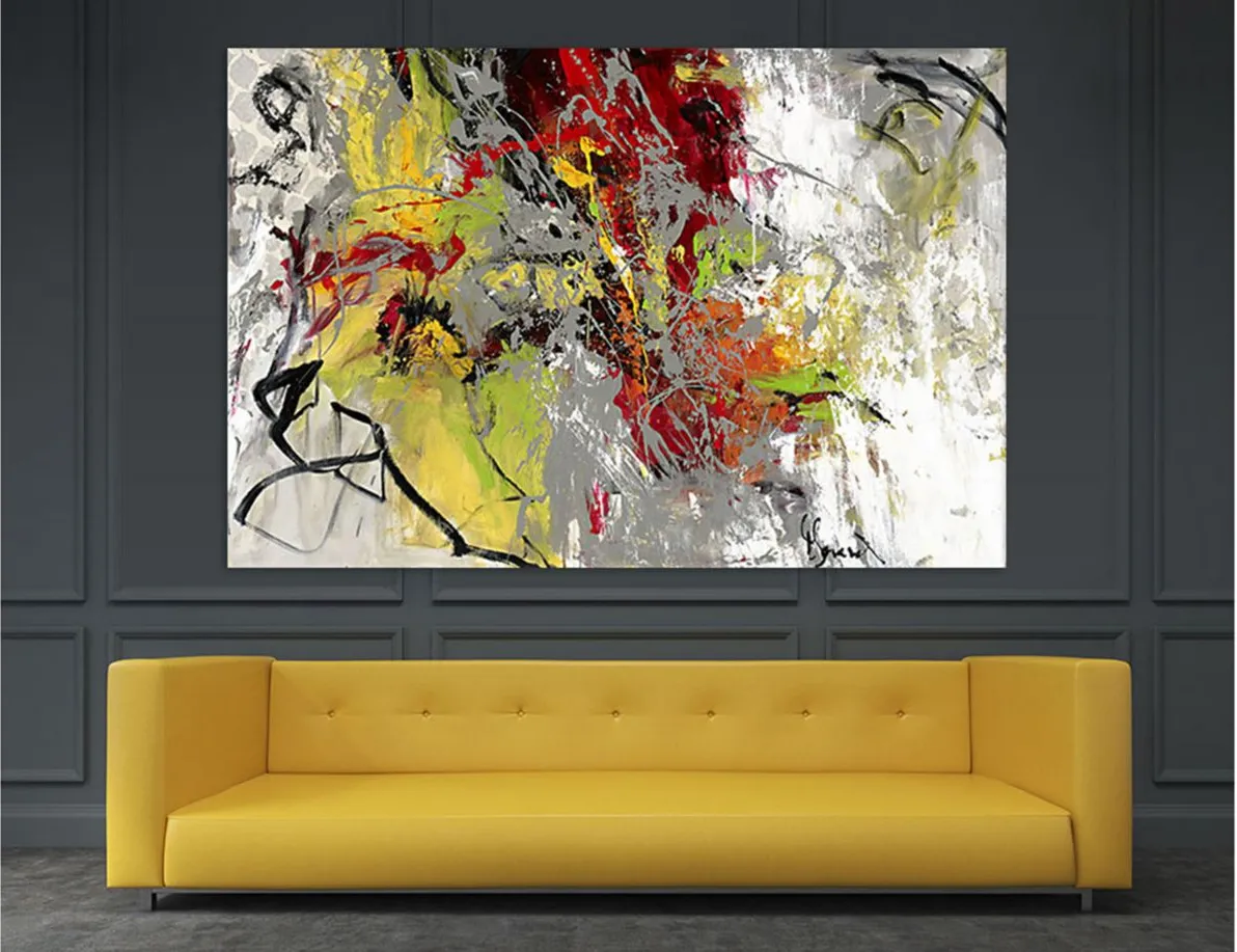 Abstract II Trio by Doris Savard in Black;Gray;Green;Yellow;White;Red by Giant Art