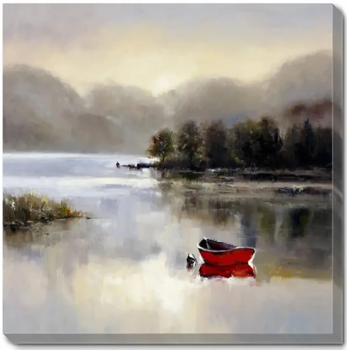 Lone Red Boat Wall Art in Gray;Red;Black by Bellanest