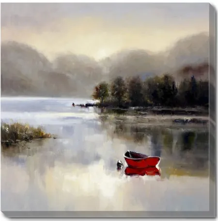 Lone Red Boat Wall Art in Gray;Red;Black by Bellanest