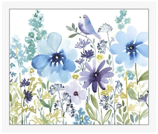 Flowers And Birds Blue Wall Art