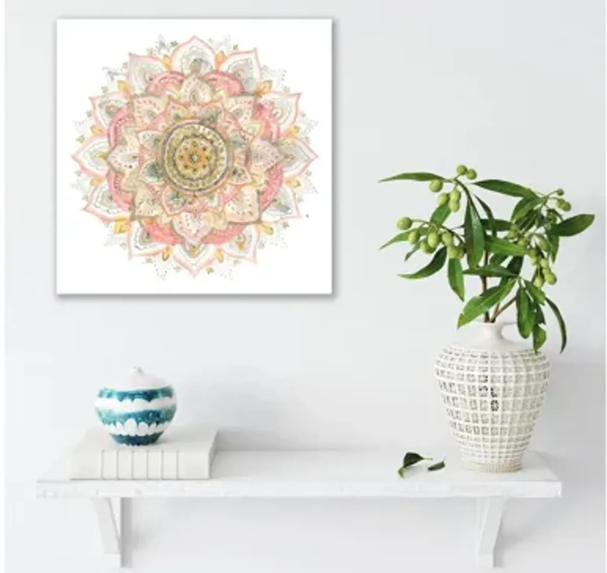 Boho Tropical Mandala on White Gallery Wrapped Canvas