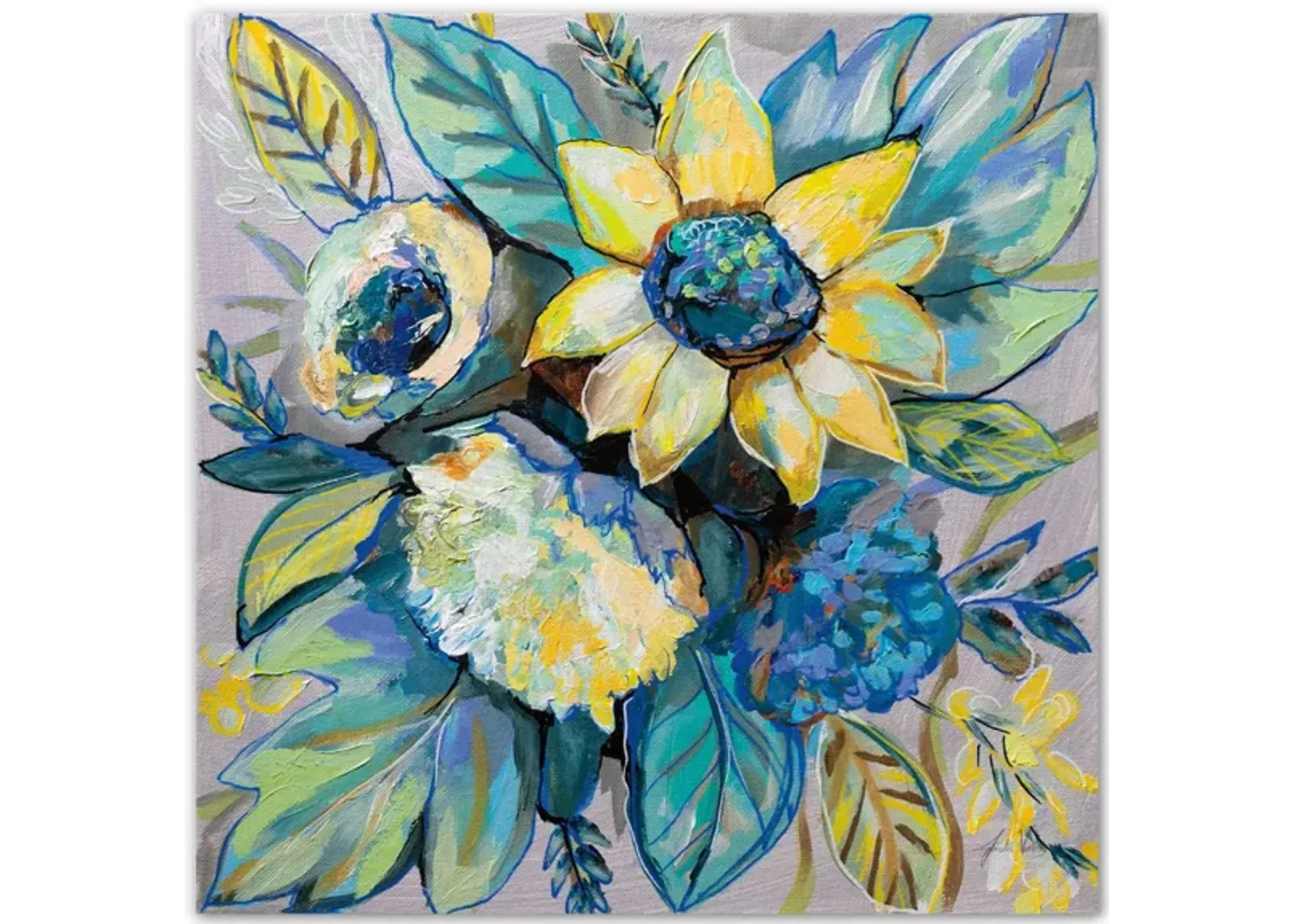 Sage and Sunflowers I Gallery Wrapped Canvas in Multi by Courtside Market