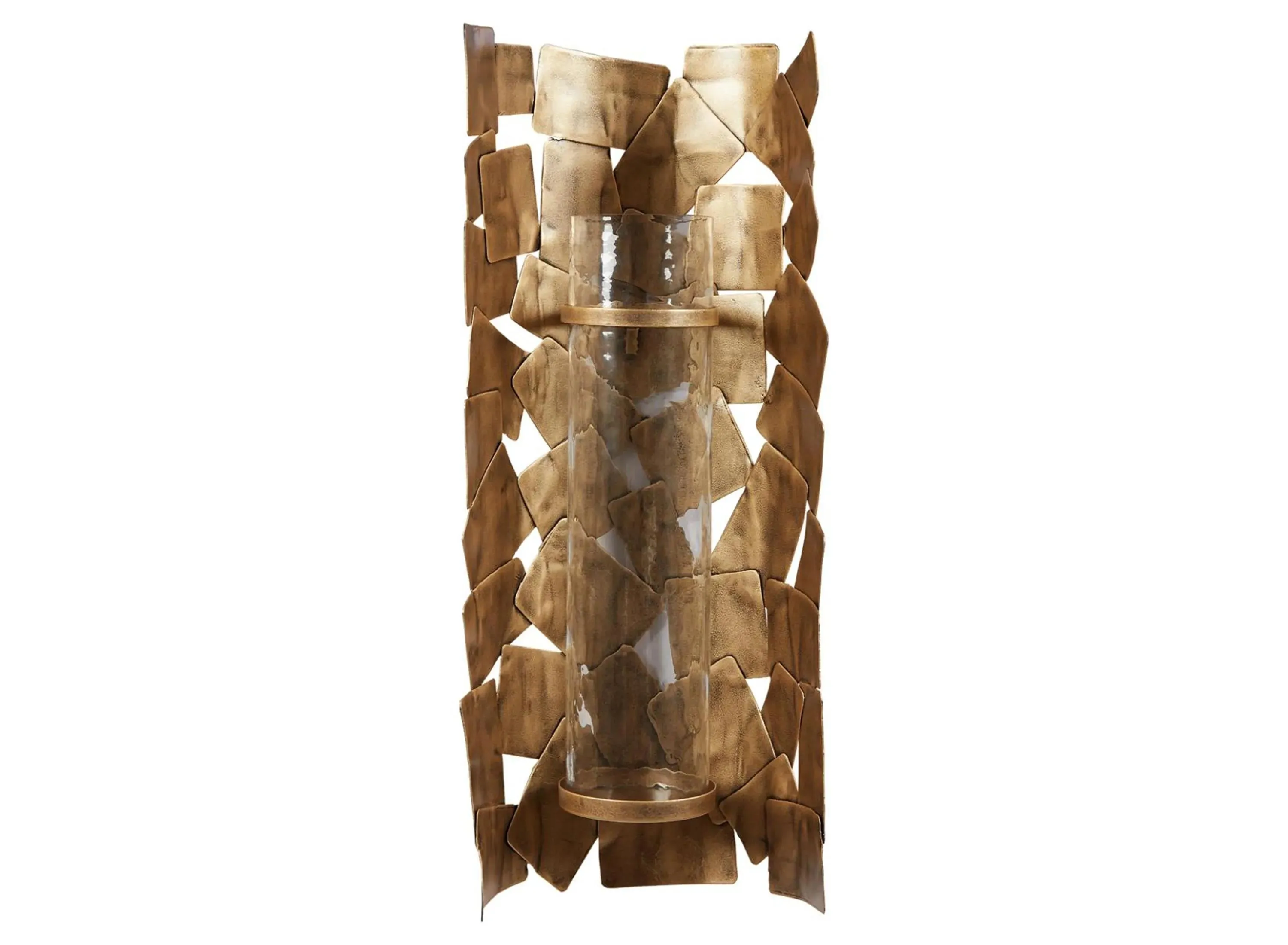 Jailene Contemporary Pillar Candleholder Wall Sconce in Antique Gold by Ashley Express