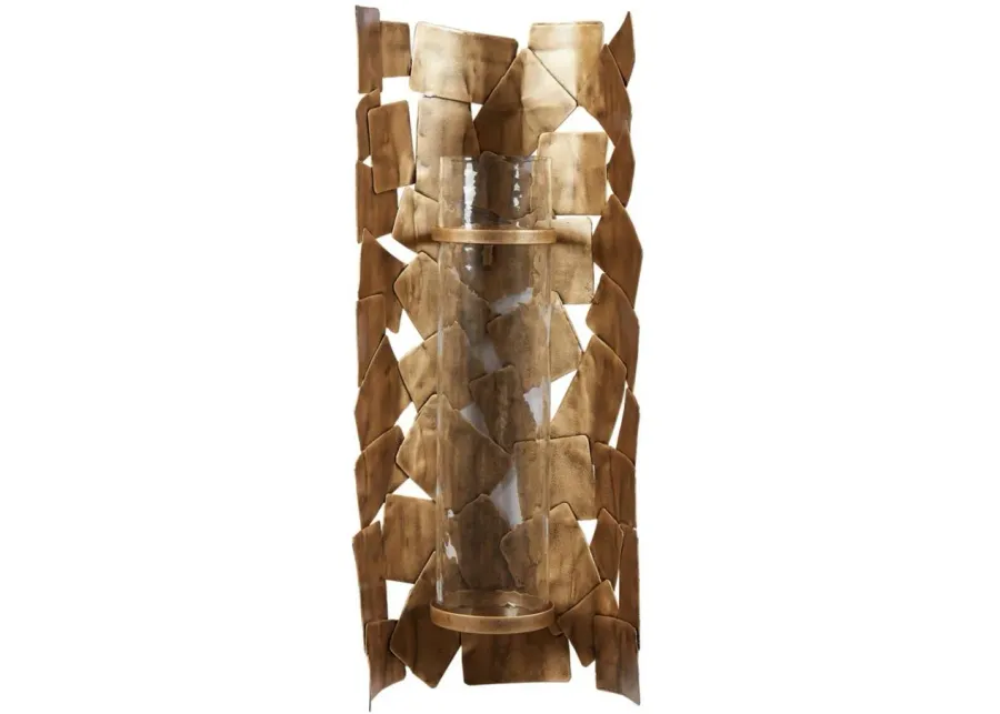 Jailene Contemporary Pillar Candleholder Wall Sconce in Antique Gold by Ashley Express