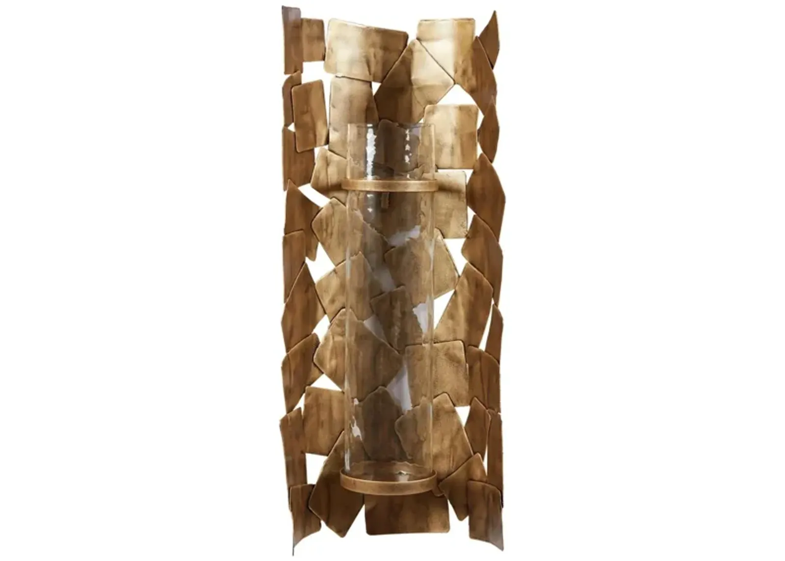 Jailene Contemporary Pillar Candleholder Wall Sconce in Antique Gold by Ashley Express