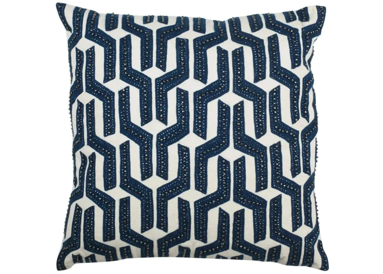 Embellished Kuba Accent Pillow in Navy/White by Safavieh