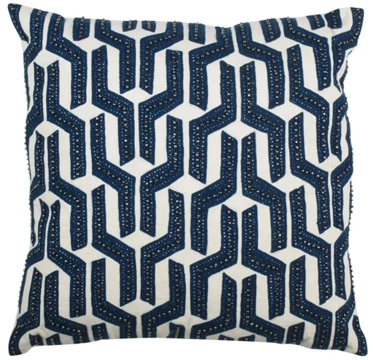 Embellished Kuba Accent Pillow in Navy/White by Safavieh