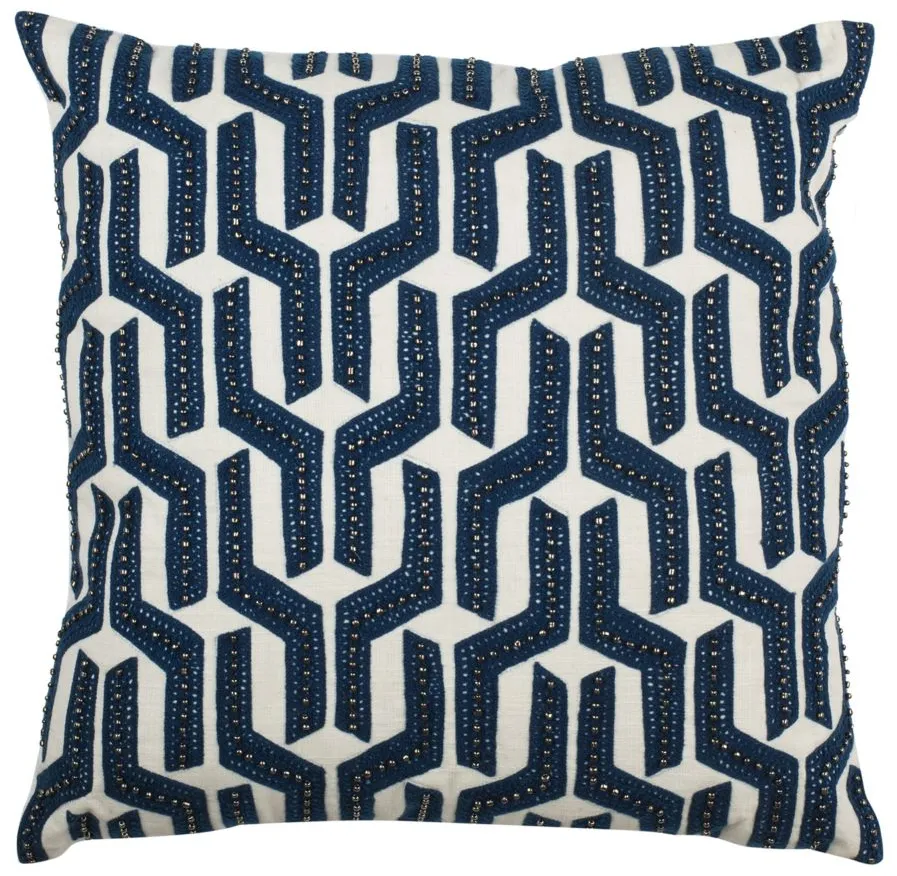 Embellished Kuba Accent Pillow in Navy/White by Safavieh