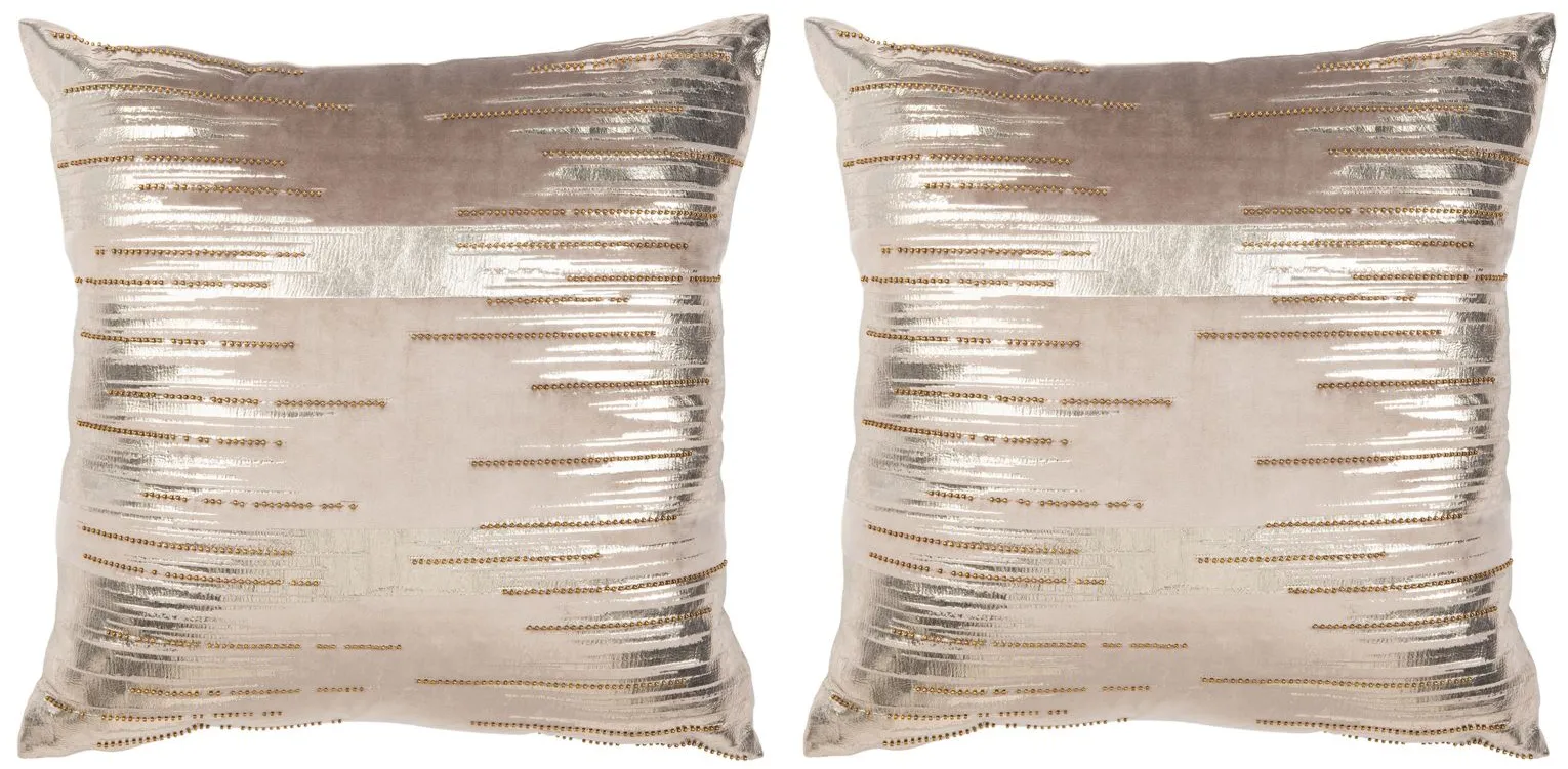 Embellished Prasla Accent Pillow Set - 2 Pc. in Taupe/Gold by Safavieh