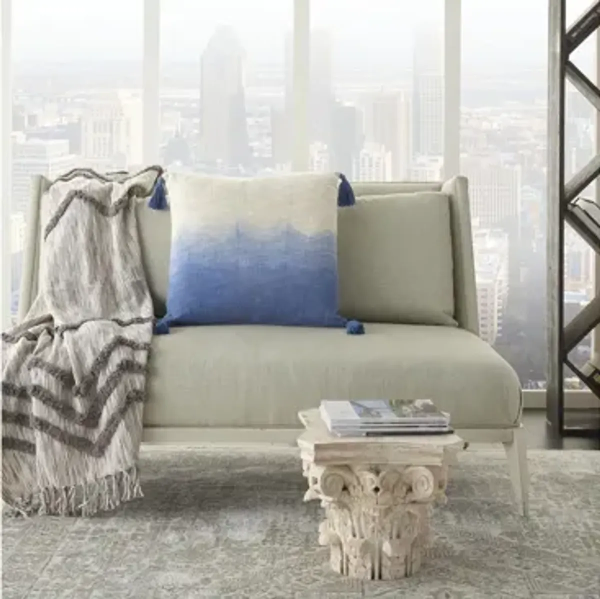 Mina Victory 22" Ombre Tassels Blue Throw Pillow