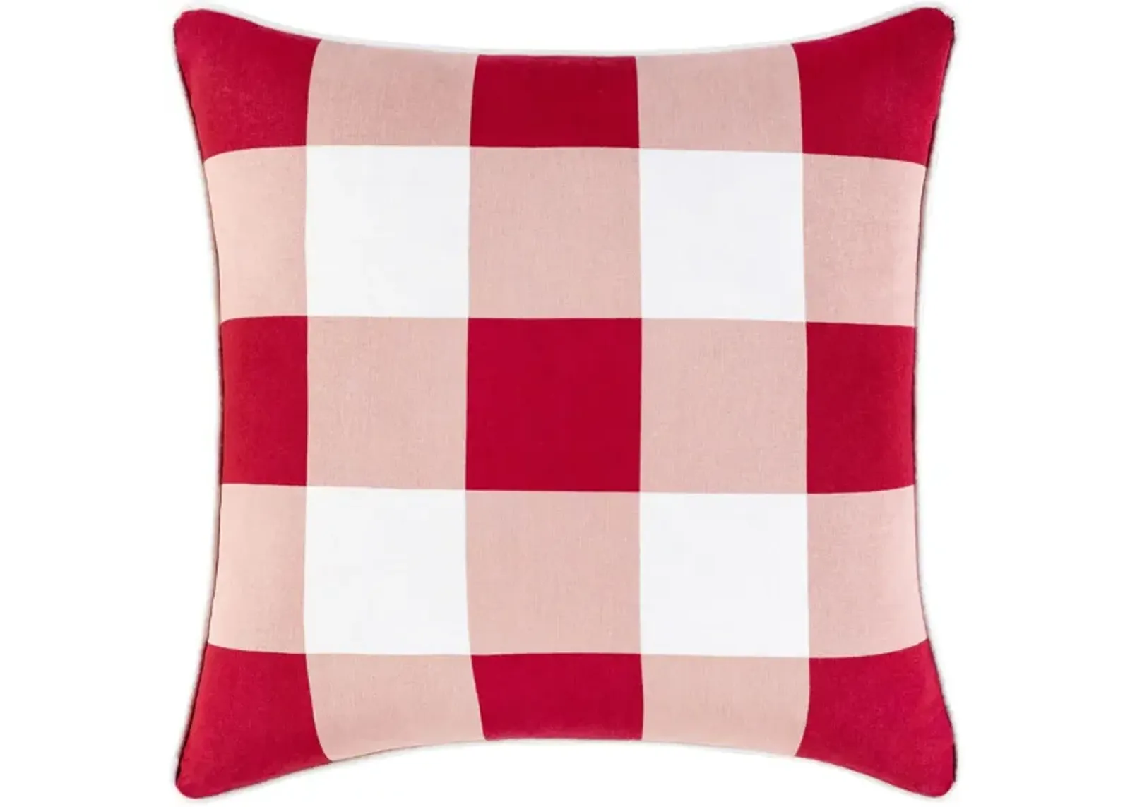 Buffalo Plaid Down Fill Pillow in Bright Red, Pale Pink, White by Surya