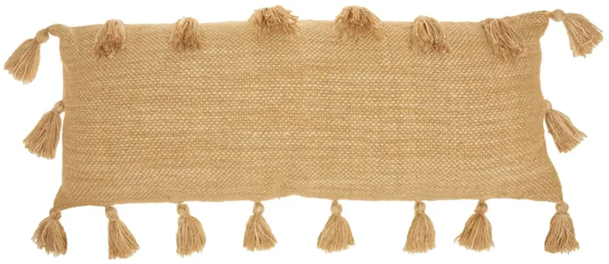 Mina Victory Woven With Tassels Rectangular Throw Pillow in Mustard by Nourison