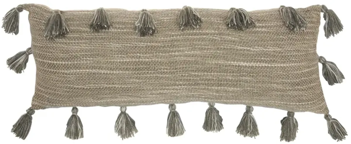 Mina Victory Woven With Tassels Rectangular Throw Pillow in Charcoal by Nourison