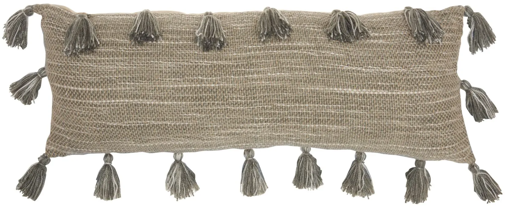 Mina Victory Woven With Tassels Rectangular Throw Pillow in Charcoal by Nourison