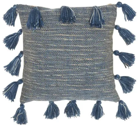 Mina Victory 18" Woven With Tassels Throw Pillow in Navy by Nourison