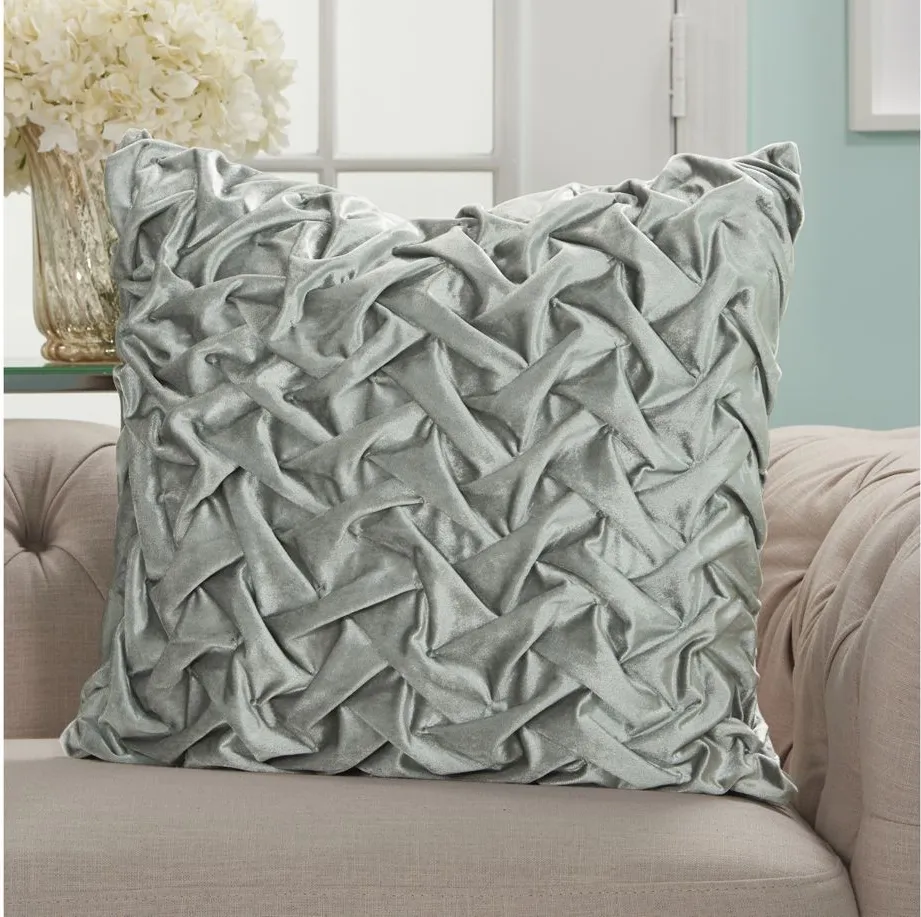 Nourison Velvet Pleated Waves Throw Pillow in Light Gray by Nourison