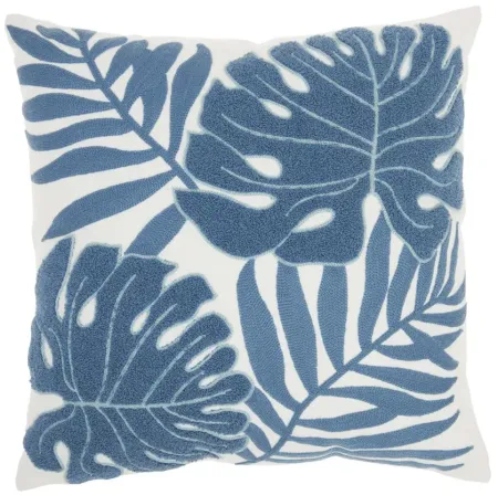 Mina Victory Embroidered Leaves Throw Pillow in Blue by Nourison