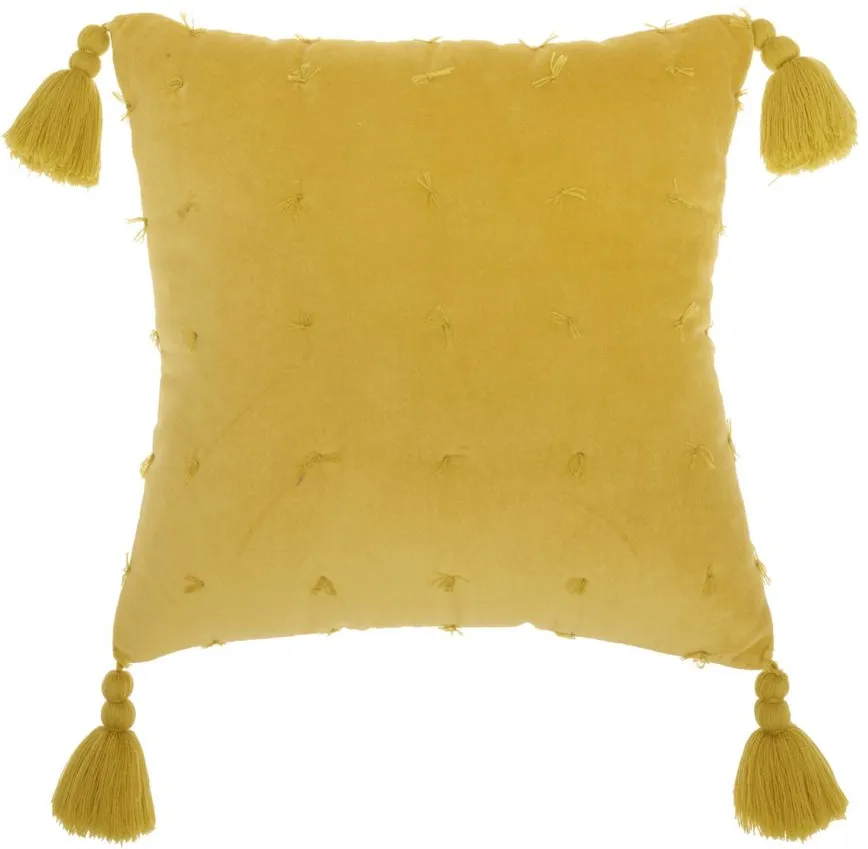 Mina Victory Hand Knotted Velvet Yellow Throw Pillow in Yellow by Nourison