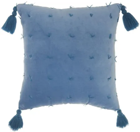 Mina Victory Hand Knotted Velvet Blue Throw Pillow in Blue by Nourison