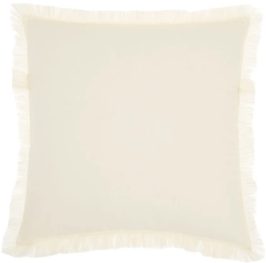 Mina Victory Fringed Solid Throw Pillow in Ivory by Nourison