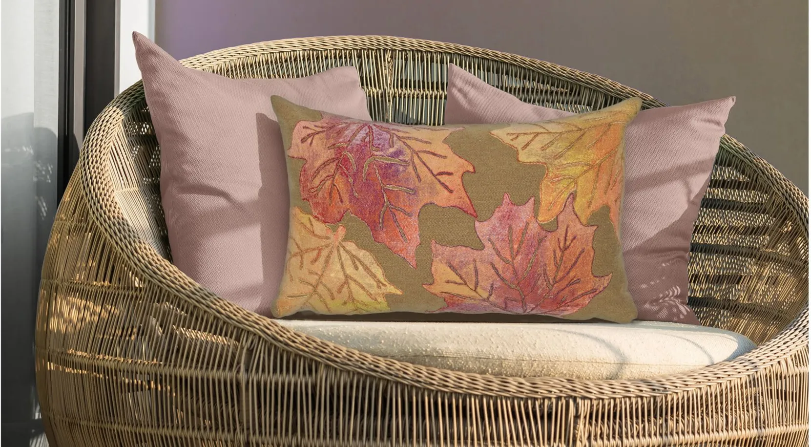 Visions IV Leaf Toss Accent Pillow in Flame Caramel by Trans-Ocean Import Co Inc