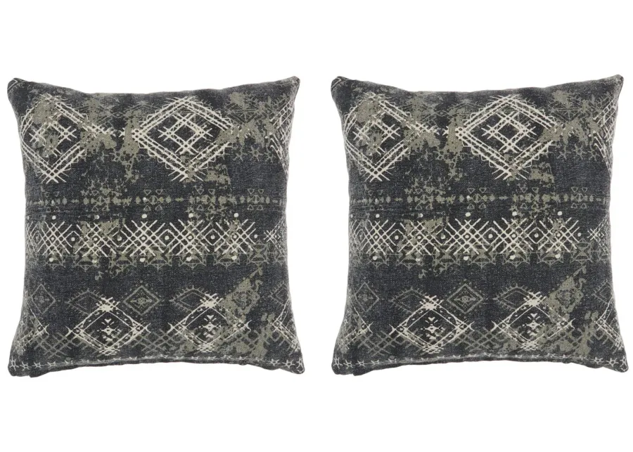 Mina Victory Distress Diamonds Throw Pillow Set - 2 Pc. in Charcoal by Nourison