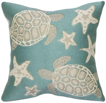 Marina Turtle And Stars Accent Pillow in Aqua by Trans-Ocean Import Co Inc