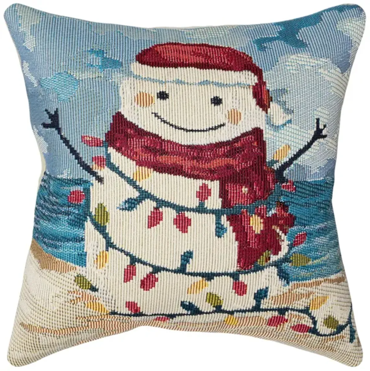 Marina Beach Snowman Indoor/Outdoor Pillow
