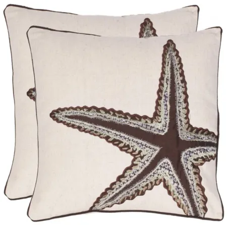 Lucky Coastal Star Pillow: Set of 2 in Ecru by Safavieh