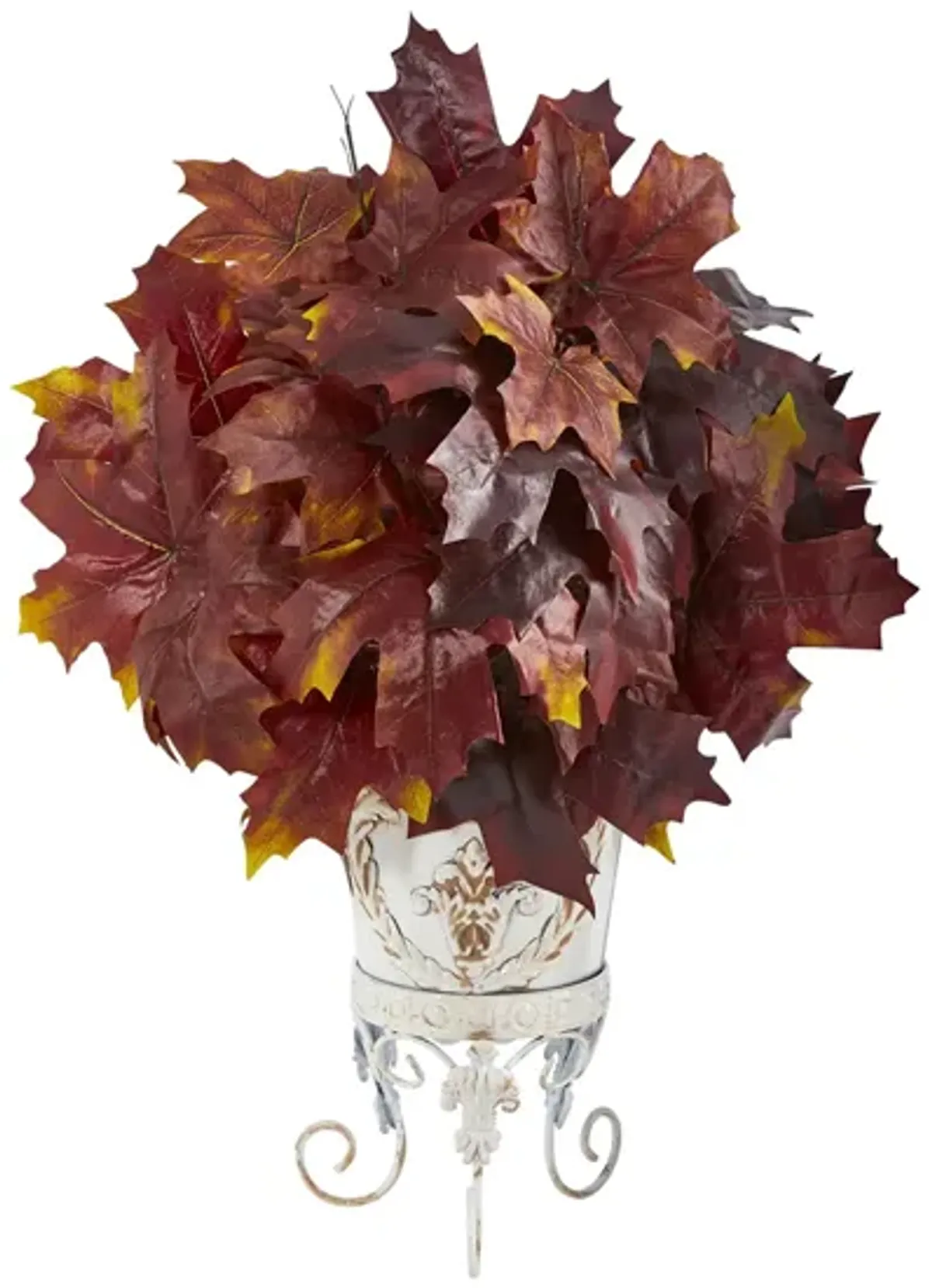 Fall foliage 20" Maple Leaves in Metal a Planter in Burgundy by Bellanest