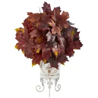 Fall foliage 20" Maple Leaves in Metal a Planter in Burgundy by Bellanest
