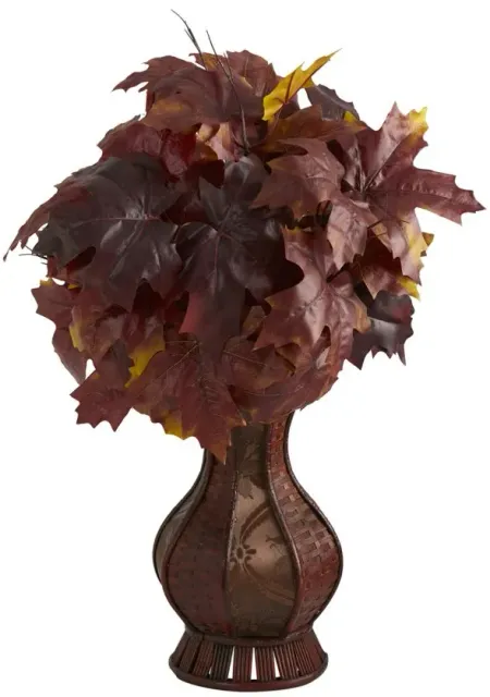 Fall foliage 24" Maple Leaves in Decorative Planter in Burgundy by Bellanest