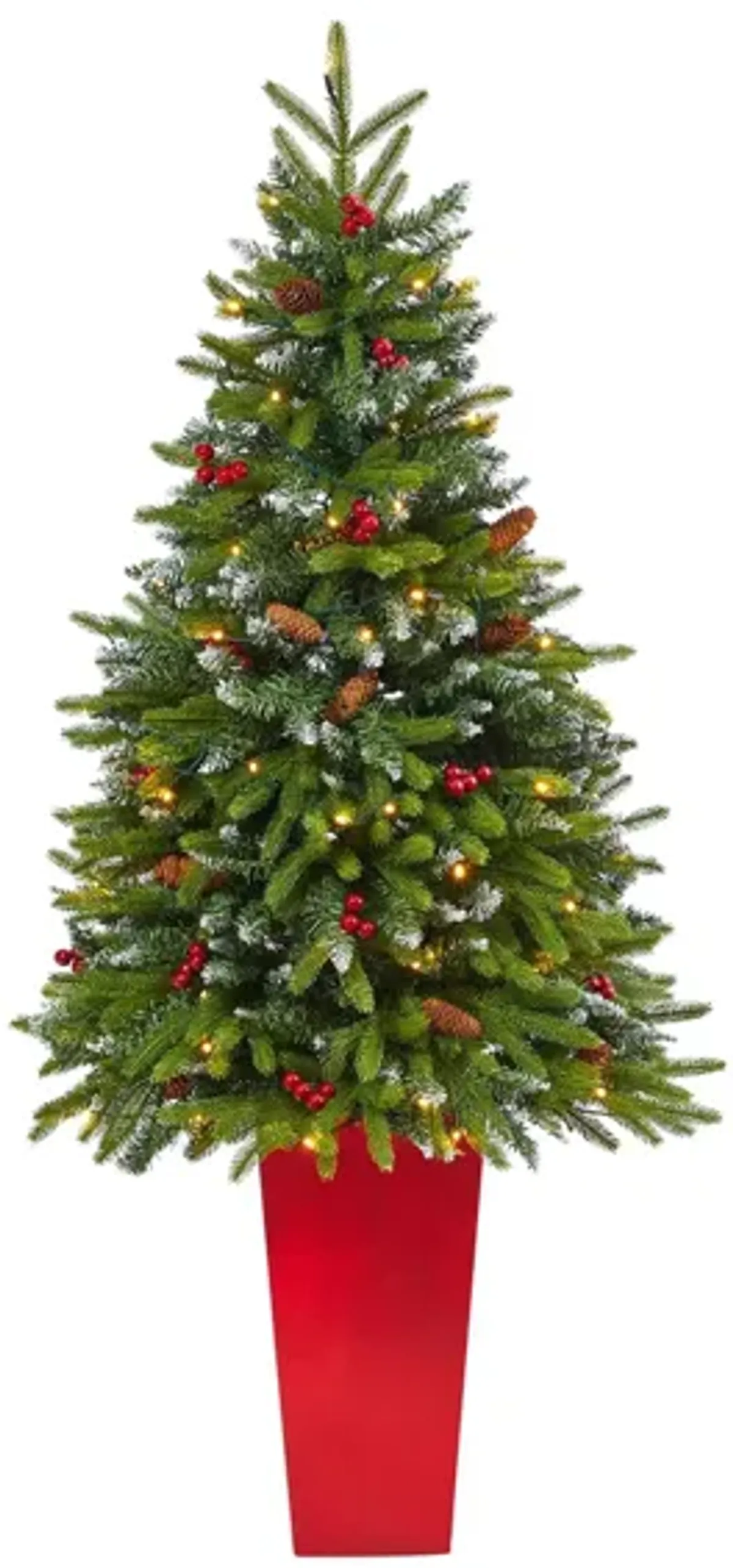 62" Pre-Lit Snow Tipped Portland Spruce Artificial Tree in Green by Bellanest