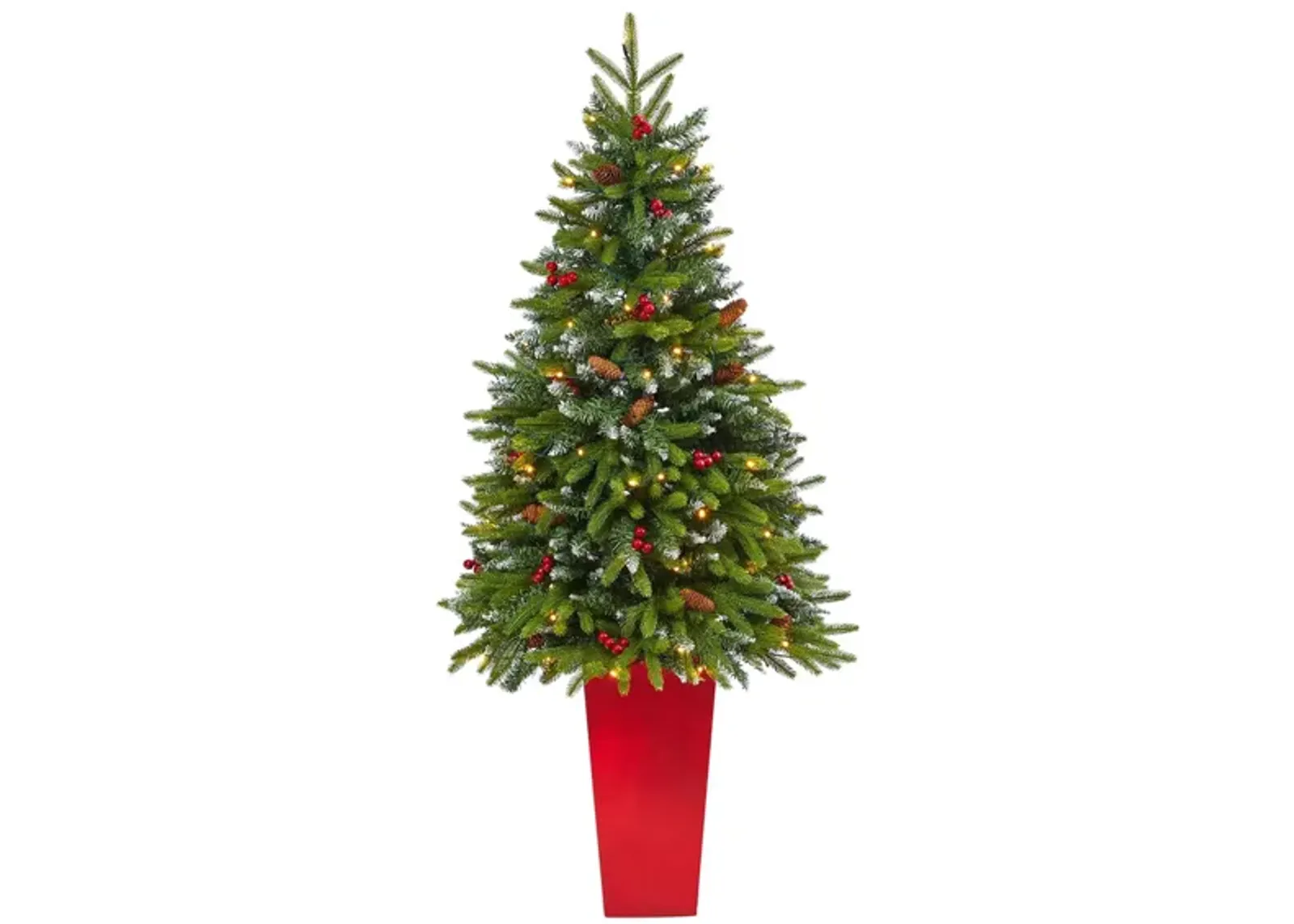 62" Pre-Lit Snow Tipped Portland Spruce Artificial Tree in Green by Bellanest